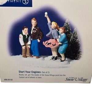 Department 56 Original Snow Village START YOUR ENGINES - set of 2 #55132 NIB